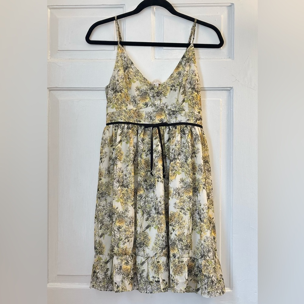 Floral V-Neck Mini Dress in Yellow and Cream